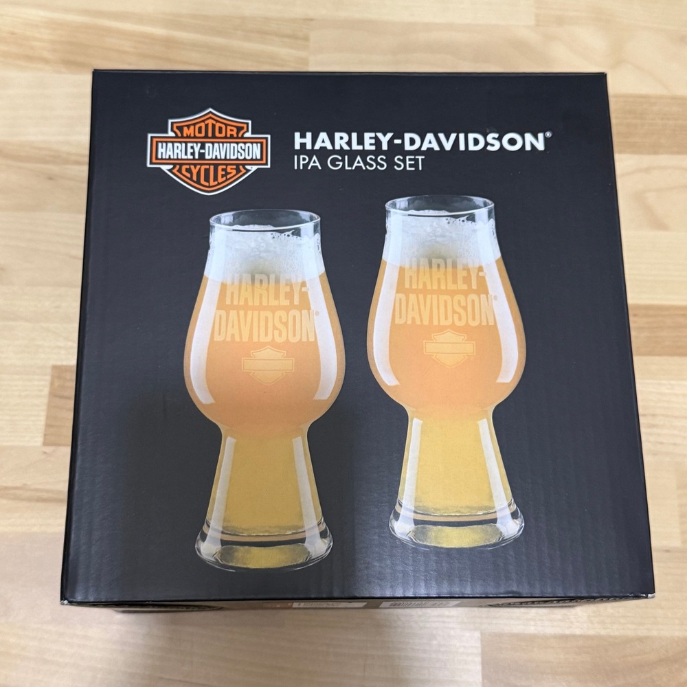 Harley-Davidson Etched IPA Beer Glasses Set of 2 Barware 16oz with Box